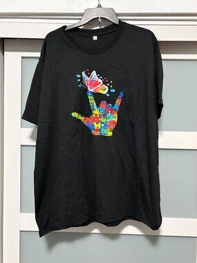 Autism Butterly Puzzle T-Shirt Shirt Black  Love NEW